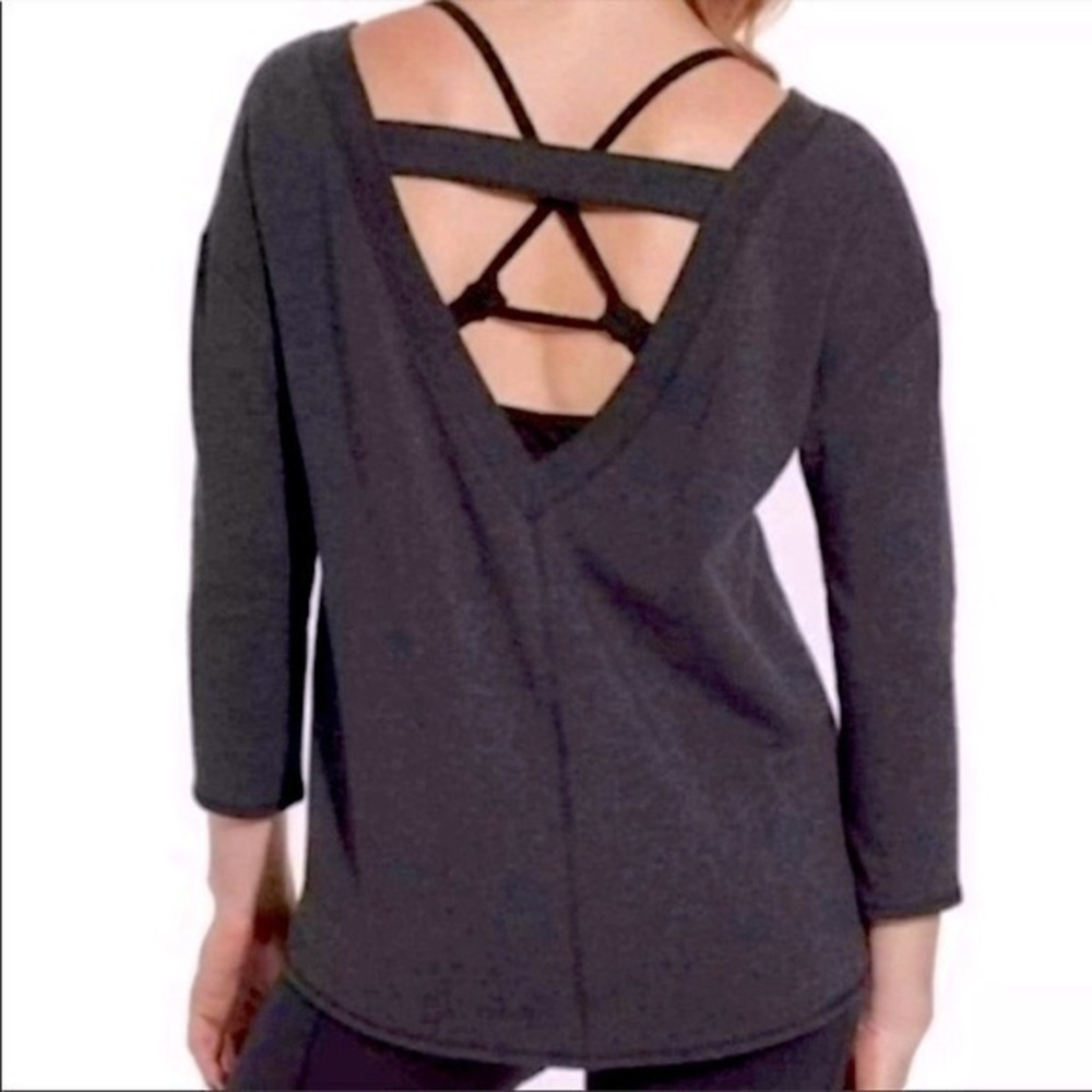 Calia Carried Underwood Charcoal Gray Effortless V-neck Back Pullover